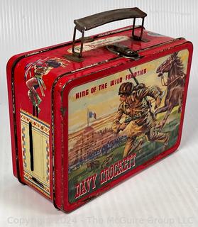 1955 Davy Crockett Kit Carson Lunch Box,  No Thermos.  Hinge separated