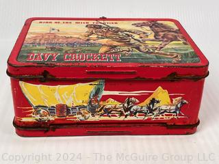 1955 Davy Crockett Kit Carson Lunch Box,  No Thermos.  Hinge separated