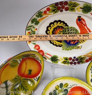 Four (4) Piece Enamelware Serving Pieces Including Turkey Platter 