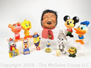 Promotional Character Toy Figures Including Disney & Looney Tunes and Man Original Peter Laffun Head Face Figure by Bibi Products 1973