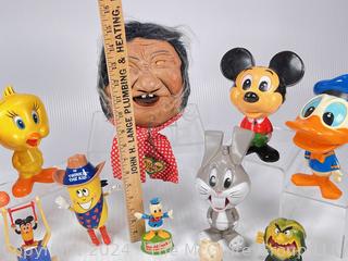 Promotional Character Toy Figures Including Disney & Looney Tunes and Man Original Peter Laffun Head Face Figure by Bibi Products 1973