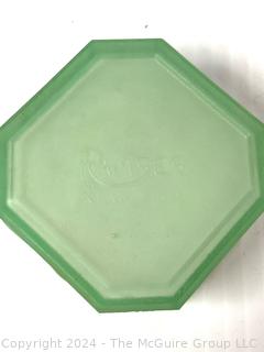 Art Deco "Roxana" Green Satin Uranium (Fluorescent) Glass Ramses Powder Jar, Paris (was Lot 1005ND)