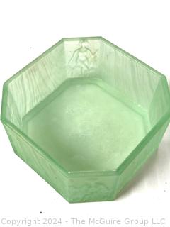 Art Deco "Roxana" Green Satin Uranium (Fluorescent) Glass Ramses Powder Jar, Paris (was Lot 1005ND)