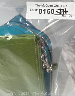 Two (2) Small Coach Handbags Including Green Wristlit and Blue Cosmetic Bag