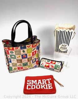 Four (4) Handbags Including Kate Spade Popcorn Bag, Lulu Guinness Calorie Tote and Coin Purse and Smart Cookie Bag.