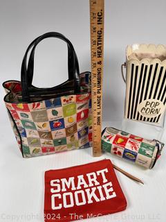 Four (4) Handbags Including Kate Spade Popcorn Bag, Lulu Guinness Calorie Tote and Coin Purse and Smart Cookie Bag.