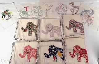 Embroidered and Appliques Potato Sack Quilt Pieces and Kitchen Towels