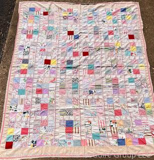 Hand Stitched Nine-Square Bordered Quilt.  61" x 79"