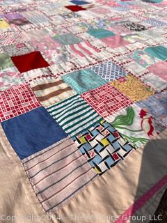 Hand Stitched Nine-Square Bordered Quilt.  61" x 79"