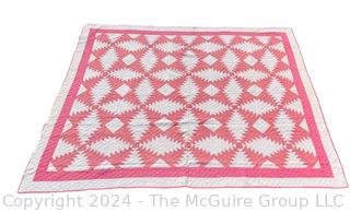 Hand Stitched Pink and White Quilt in the Pineapple Pattern. 73" x 85"