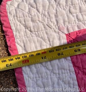 Hand Stitched Pink and White Quilt in the Pineapple Pattern. 73" x 85"