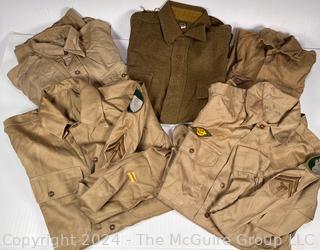 Five (5) WWII & WWII Military Shirts Including Yale Regulation and Wool Gabardine, with U.S.Army 104th Infantry Division Patch (Timberwolf)