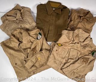 Five (5) WWII & WWII Military Shirts Including Yale Regulation and Wool Gabardine, with U.S.Army 104th Infantry Division Patch (Timberwolf)