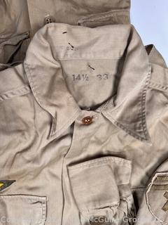 Five (5) WWII & WWII Military Shirts Including Yale Regulation and Wool Gabardine, with U.S.Army 104th Infantry Division Patch (Timberwolf)