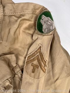 Five (5) WWII & WWII Military Shirts Including Yale Regulation and Wool Gabardine, with U.S.Army 104th Infantry Division Patch (Timberwolf)