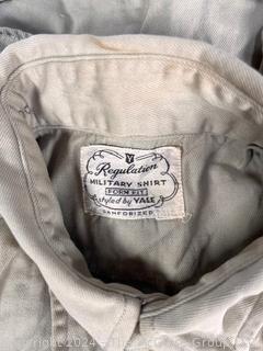 Five (5) WWII & WWII Military Shirts Including Yale Regulation and Wool Gabardine, with U.S.Army 104th Infantry Division Patch (Timberwolf)