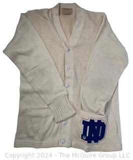 White with Blue "ND" Varsity Men's Letterman Cardigan Sweater by California Style Sportswear 