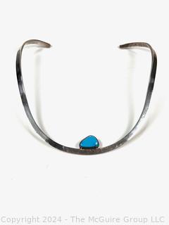 Mexican Sterling Silver Turquoise Collar Necklace Signed Taxco (TM-51). 