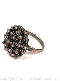 Sterling Silver Etruscan Cannetille Dome Ring, Made in Mexico.