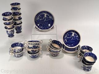 Set of Copeland Spode's Tower England Including Cups, Saucers & Soup Bowls