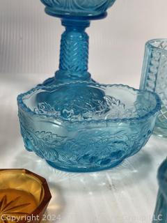 Fenton Art Glass Including Blue & Amber Daisy & Button  