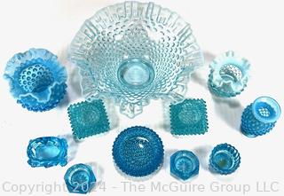 Collection of Blue Fenton Hobnail and Ruffle Edge Glass

