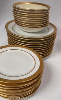 Set of Gilt Edged Porcelain China Dinner Plates, Bavaria and Lenox