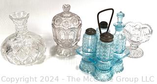 Blue Art Glass Cruet Condiment Set in Holder