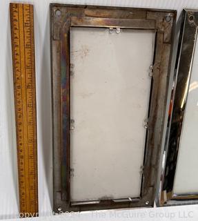 Three Milk White Glass Lighting Panels in Metal Frames and Collection of Antique Glass Negatives circa 1900's