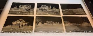 Three Milk White Glass Lighting Panels in Metal Frames and Collection of Antique Glass Negatives circa 1900's