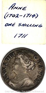 1711 English One Schilling Silver Coin 