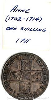 1711 English One Schilling Silver Coin 