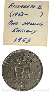 1953 Elizabeth II One Shilling Silver Coin 