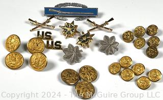 WWII US Army Military Uniform Buttons, Rank Insignia, Combat Infantry Badge, etc.