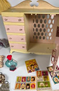 Large Collection of Barbie Doll Clothes and Accessories by Mattel in Black Carry Case with Chifforobe by Susy Goose 