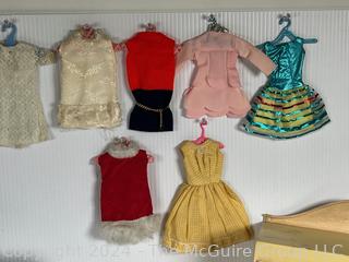 Large Collection of Barbie Doll Clothes and Accessories by Mattel in Black Carry Case with Chifforobe by Susy Goose 