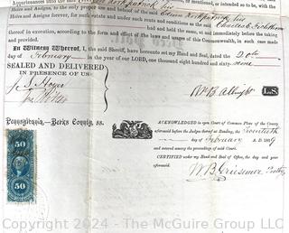 1869 Berks County PA Revenue Stamp on Recorded Deed