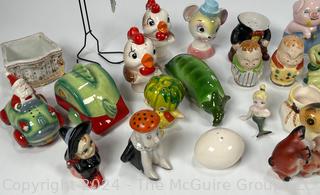 Collection of Ceramic Character Decorative Items Including Shakers