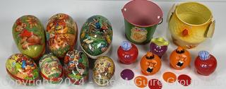 Set of 4 Pillsbury Funny Face Walkers 1971 & Easter Egg Shaped Containers