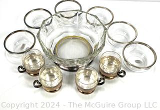 Italian Clear Crystal with .800 Silver Punch Bowl Set Made by AGP Firenze