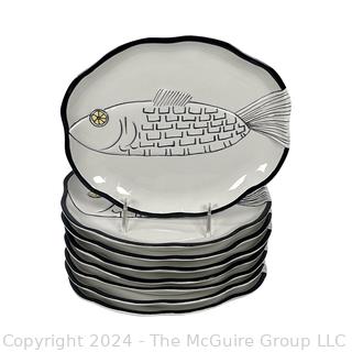 Set of Eight (8) Hand Painted Italian Fish Plates Designed by Ed Langbein 