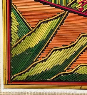 Framed Hand Made Mexican Poptillo Straw Art of Man with Boat. 8.5 x 10.5"