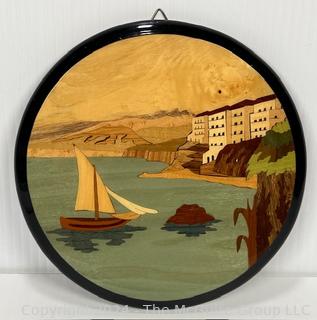 Two (2) Inlaid Marquetry Seascape Plaques from Cuomo Lucky Store Sorrento, Italy. 