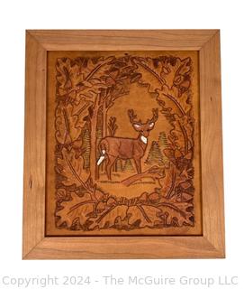 Framed Hand Tooled with Deer Leather Panel.  11" x 13"