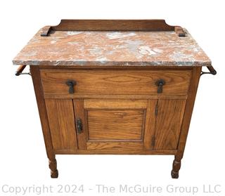 Eastlake Oak Marble Top Wash Stand Cabinet. 30w x 17d x 29" Tall