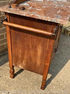 Eastlake Oak Marble Top Wash Stand Cabinet. 30w x 17d x 29" Tall