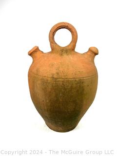 Primitive Double Spout Terracotta Clay Jug.  Measures 13" Tall