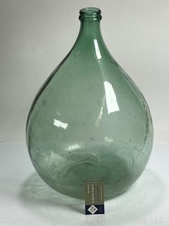 Green Blown Glass with Air Bubbles Wine Demijohn 