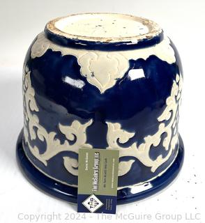 Blue & White Ceramic Planter.  9" tall 