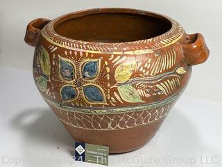 Large Mexican Hand Painted Terracotta Tamale Pot with Steamer. 13" Tall & 12" Diameter.